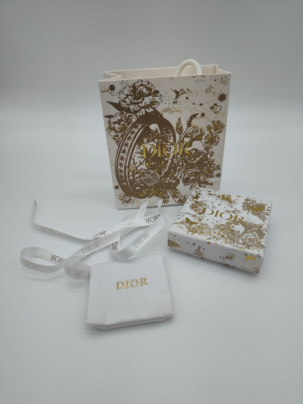 DIOR Limited Edition Gold Foil Butterfly Gift Bag Box Ribbon Dust Bag Set